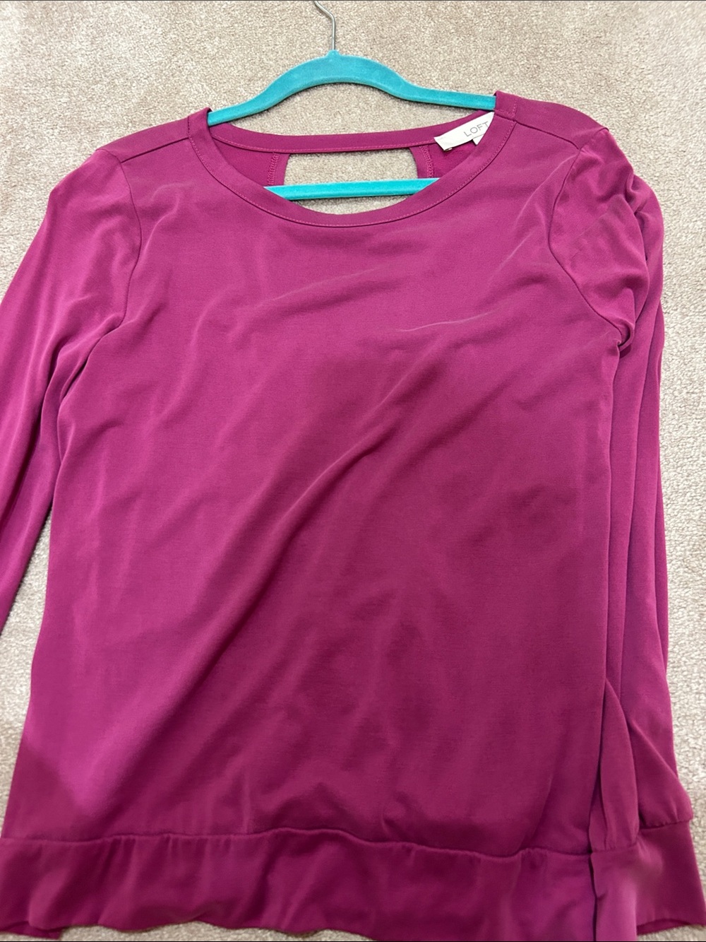 LOFT Magenta Long Sleeve Crewneck Top open back